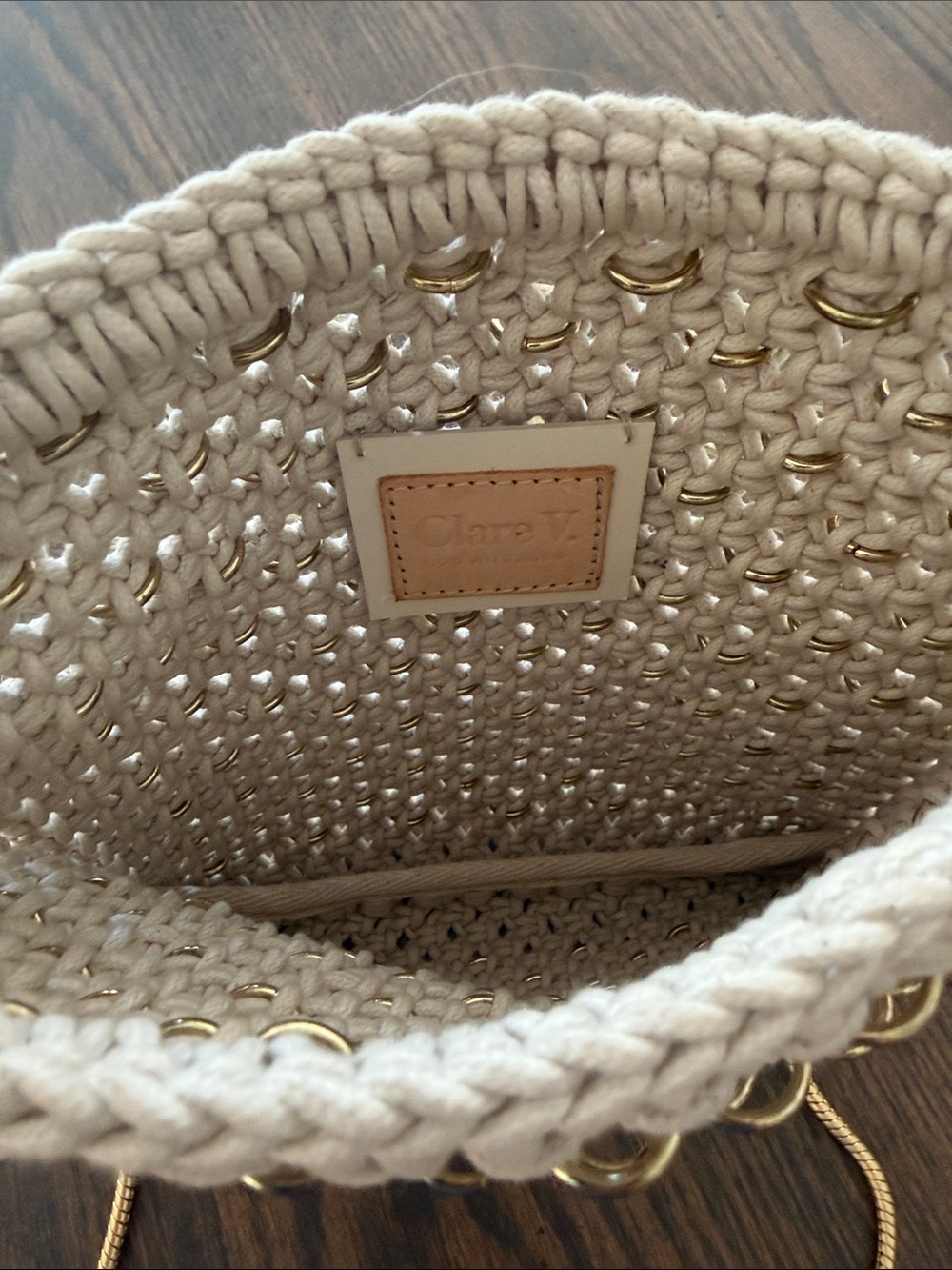 Clare V Cleore Bag in Cotton Cording w/ Gold Rings Snake Chain Crossbody Strap - Picture 7 of 14
